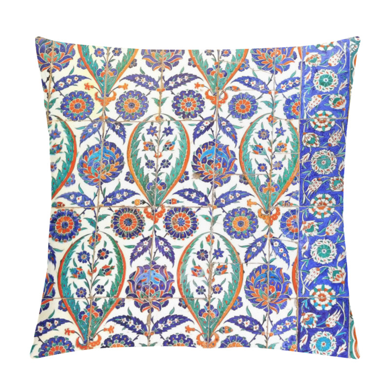 Personality  30.12.2009 ISTANBUL TURKEY.Floral Patterned Tile From Blue Mosque,ancient Ottoman Era. Pillow Covers