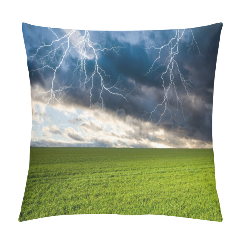 Personality  Thunderstorm With Lightning In Green Meadow Pillow Covers