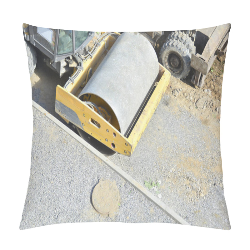 Personality  Fragment Of A Road Roller. Gravel Tamper. Preparing The Road For Laying Asphalt. Road Roller For Soil Compaction. Pillow Covers