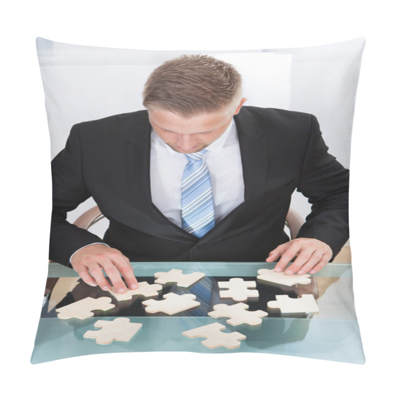 Personality  Businessman Solving A Jigsaw Puzzle At His Desk Pillow Covers