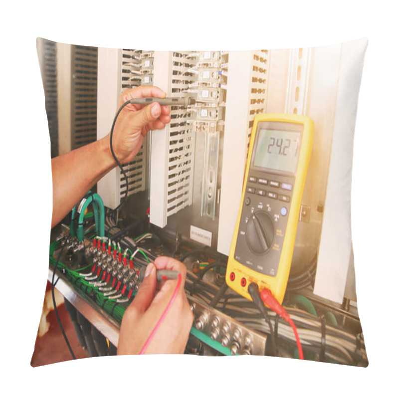 Personality  Electrical Terminal In Junction Box And Service By Technician. Electrical Device Install In Control Panel For Support Program And Control Function By PLC. Routine Visit Check Equipment By Technician. Pillow Covers