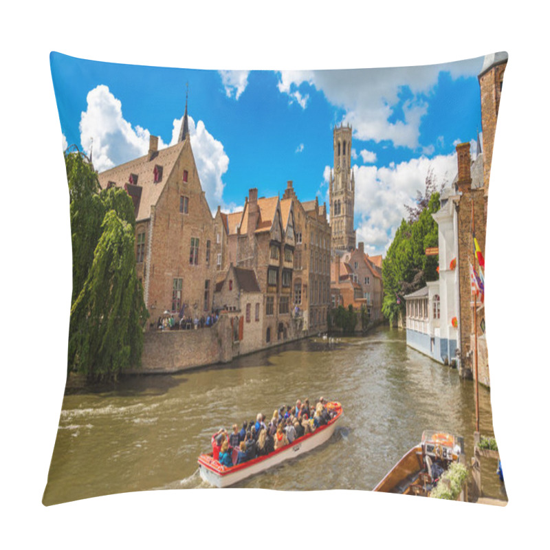 Personality  Canal In Bruges And Famous Belfry Tower Pillow Covers