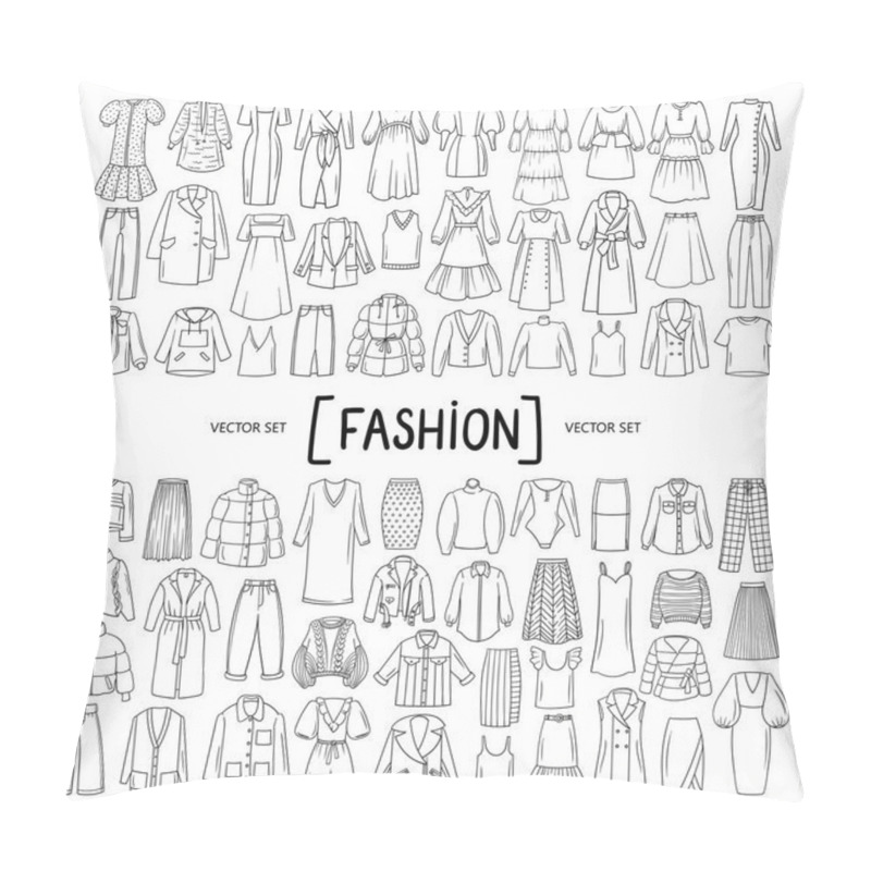 Personality  Vector Set With Isolated Doodles Of Women's Clothing, Wear On White Background. Set On The Theme Of Beauty And Fashion, Women's Wardrobe Pillow Covers