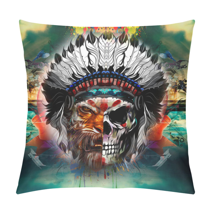 Personality  Tiger With Half Of Human Skull Pillow Covers