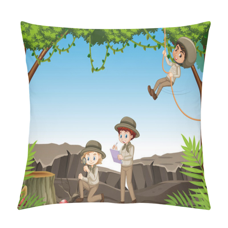 Personality  Scene With Children Exploring Nature In The Woods Pillow Covers