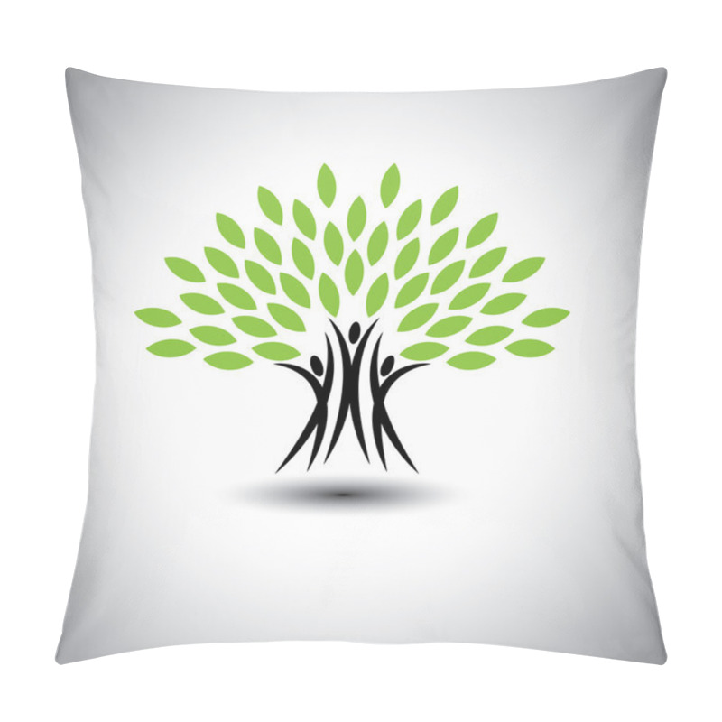 Personality  Happy, Joyous People As Trees Of Life - Eco Concept Vector Icon Pillow Covers