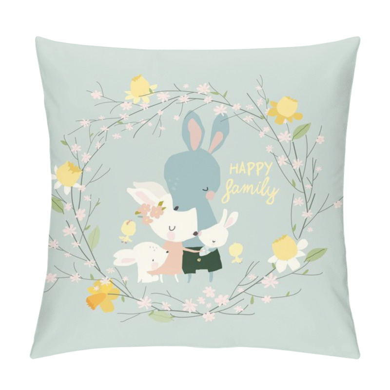 Personality  Illustration Of Happy Cartoon Rabbits Family With Newborn Pillow Covers