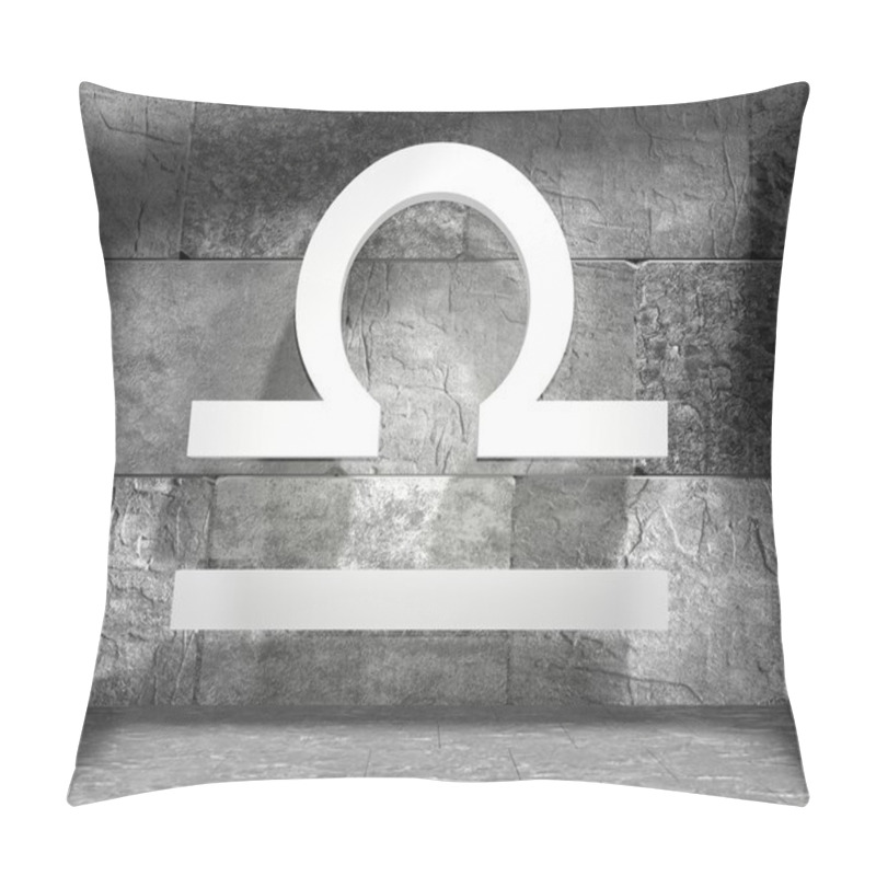 Personality  Concrete Blocks Empty Room With Libra Sign 3d Outline Model Pillow Covers