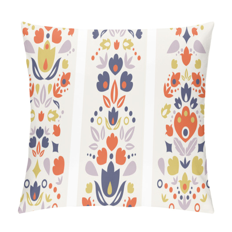 Personality  Three Ornamental Folk Tulips Vertical Seamless Patterns Pillow Covers