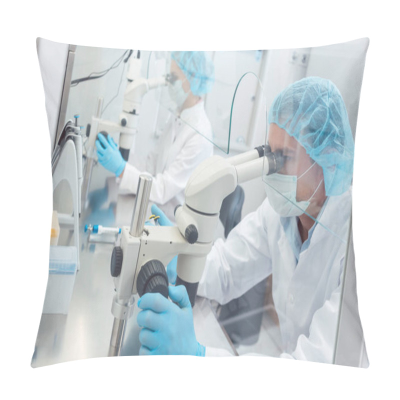 Personality  Two Lab Technicians Or Scientists Working In Laboratory Pillow Covers