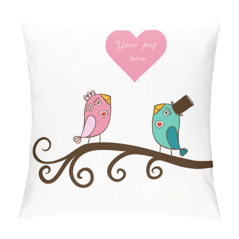 Personality  Beautiful Birds In Love.Illustration Of Cartoon Birds On Branch, Pillow Covers