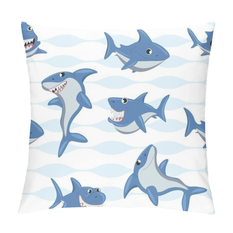 Personality  Sharks Seamless Pattern. Repeating Image For Printing On Bed Linen. Strong Childrens Characters, Representatives Of Underwater World. Dangerous Predator In Water. Cartoon Flat Vector Illustration Pillow Covers