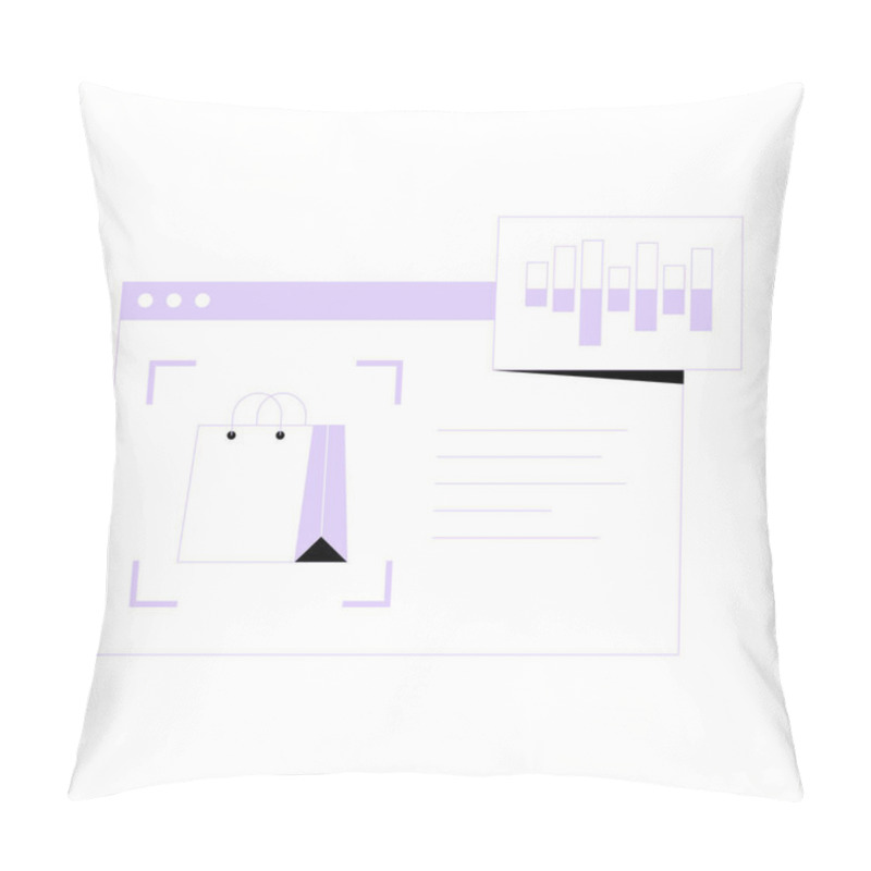 Personality  Shopping Bag With Graph And Data Panel In Flat Vector Illustration Symbolizing Retail Trends, E Commerce Analytics, And Market Insights, Isolated On White. Pillow Covers