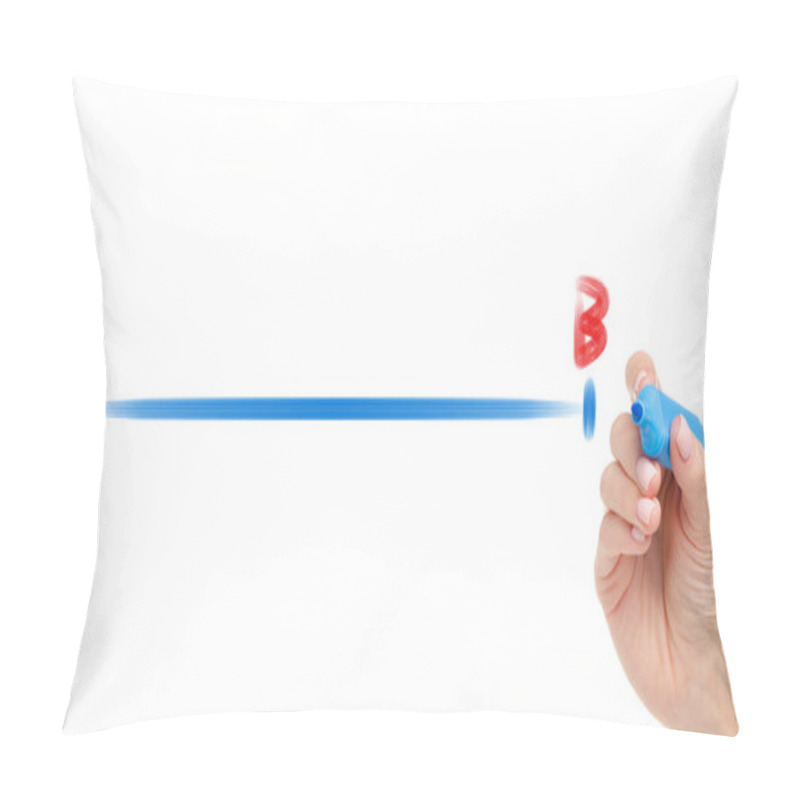 Personality  Hand Drawing A Line From Point A To Point B Blue  Marker Pillow Covers