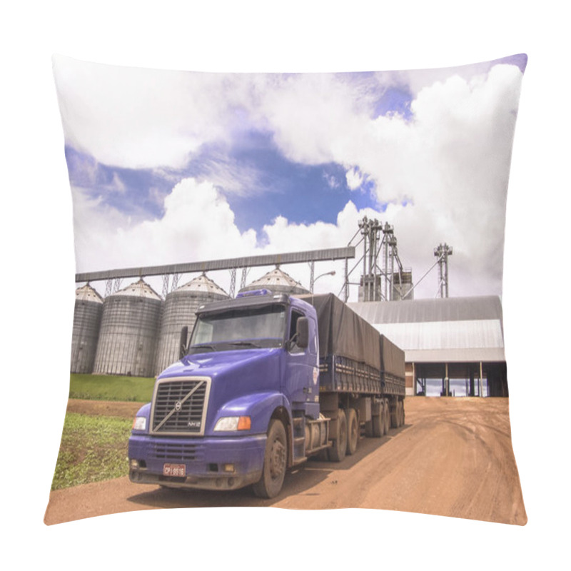 Personality  Truck Loaded With Soybeans Waits In Front Of The Grain Storage Center Of A Farm In Mato Grosso State Pillow Covers