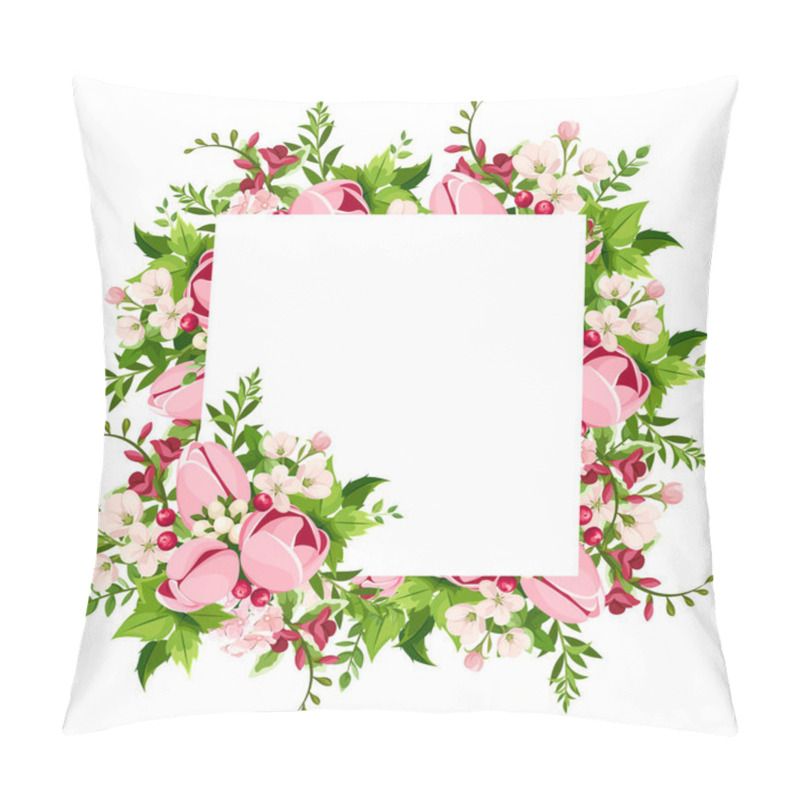 Personality  Vector Greeting Or Invitation Card With Pink Tulip And Freesia Flowers. Pillow Covers