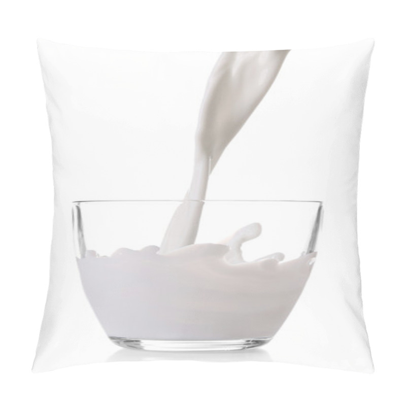 Personality  Pouring Milk In Glass, Isolated On White Pillow Covers