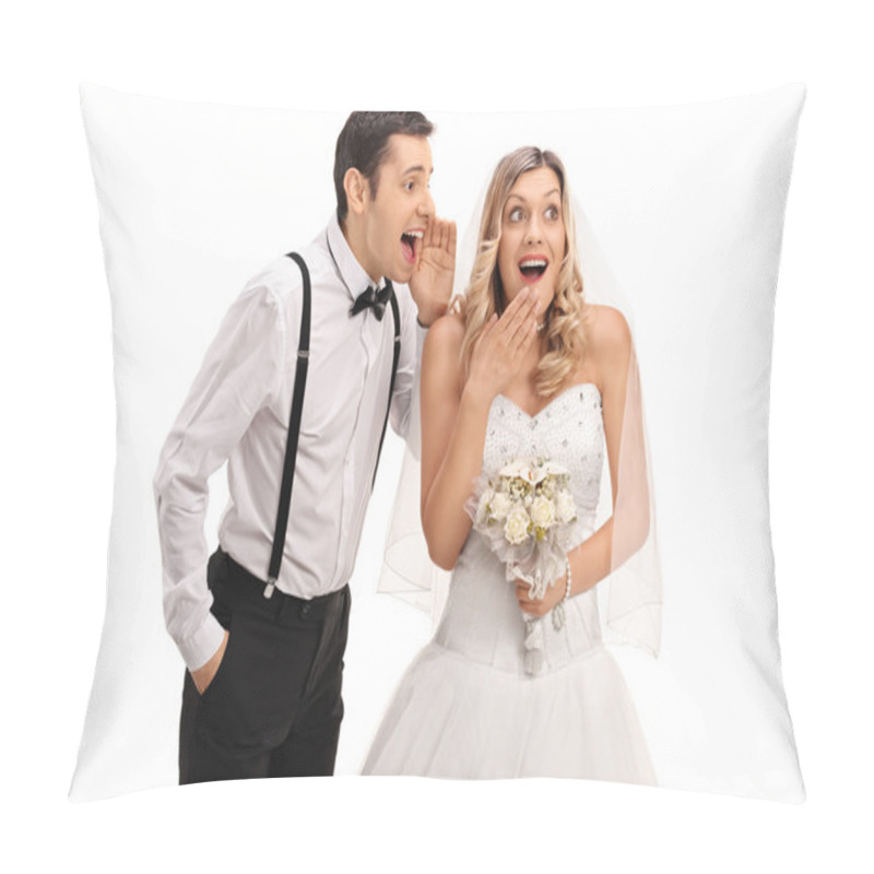 Personality  Newlywed Couple Gossiping Among Each Other Pillow Covers