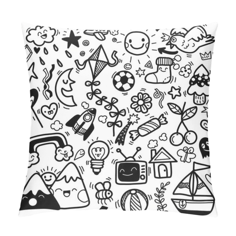 Personality  Doodle Cute For Kids Vector Illustration, Hand Drawn Set Of Cute Doodles For Decoration On White Background, Funny Doodle Hand Drawn, Coloring Page Pillow Covers