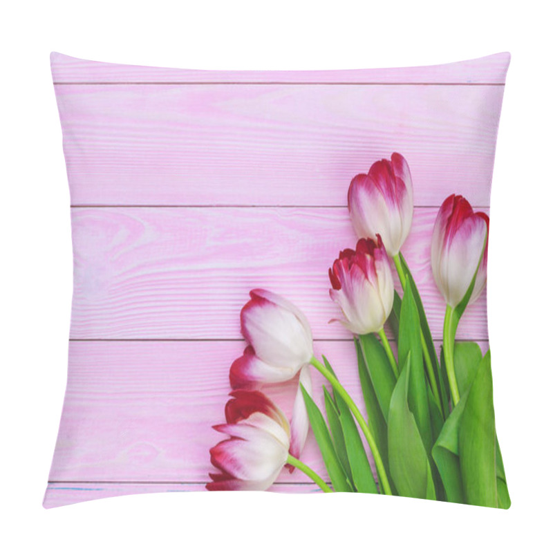 Personality  Fresh Tulips Bunch On Pastel Pink Background Pillow Covers