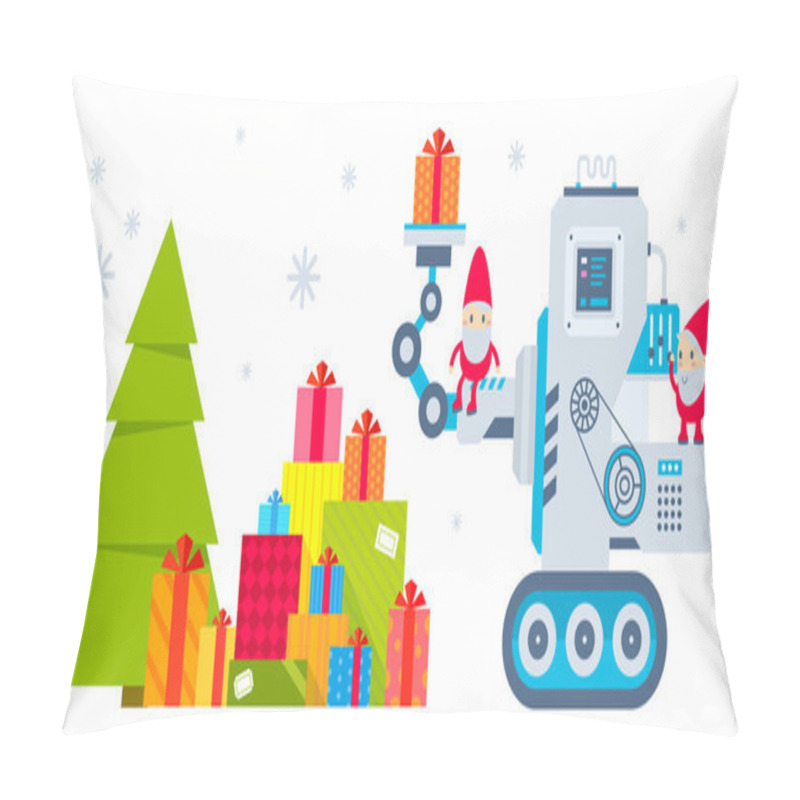 Personality  Vector Horizontal Illustration Of The Gnome Operates The Machine Pillow Covers