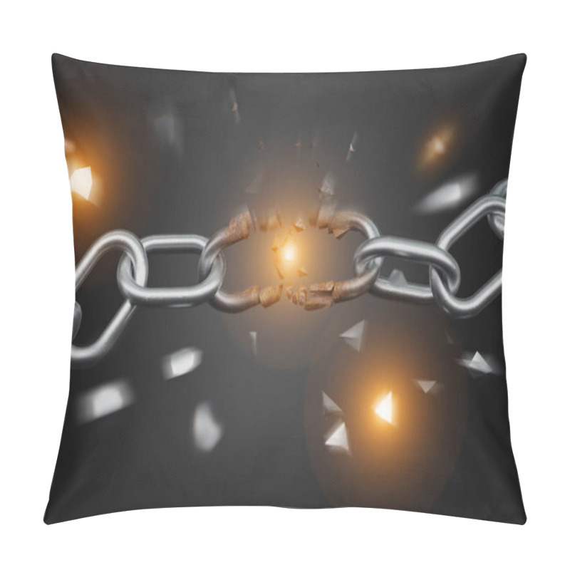 Personality  View Of A Weak Link Of A Broken Chain Exploding - 3d Render Pillow Covers