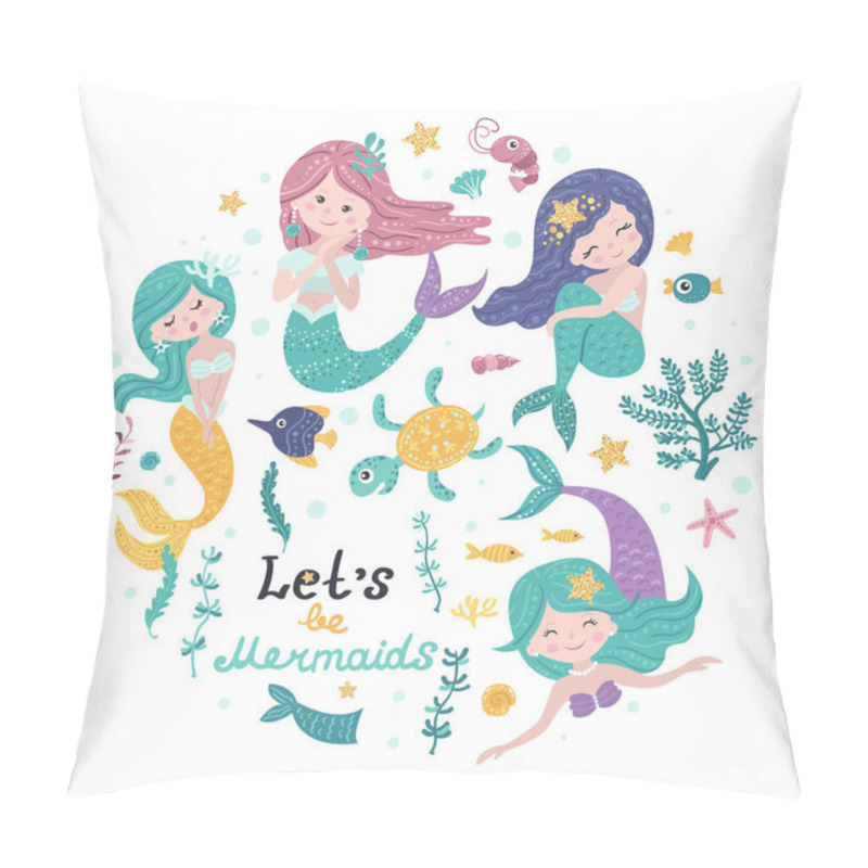 Personality  Poster With Mermaids And Sea Animals Pillow Covers