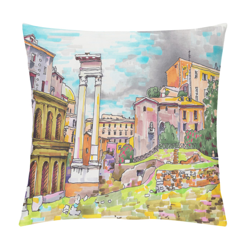 Personality  Original Marker Painting Of Rome Italy Cityscape Pillow Covers