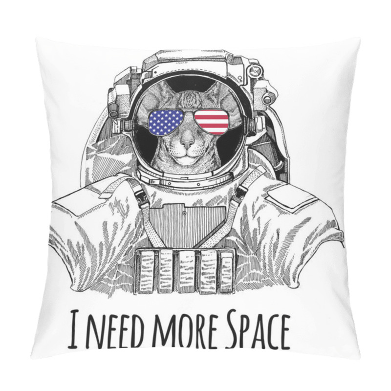 Personality  Usa Flag Glasses American Flag United States Flag Oriental Cat With Big Ears Wearing Space Suit Wild Animal Astronaut Spaceman Galaxy Exploration Hand Drawn Illustration For T-shirt Pillow Covers