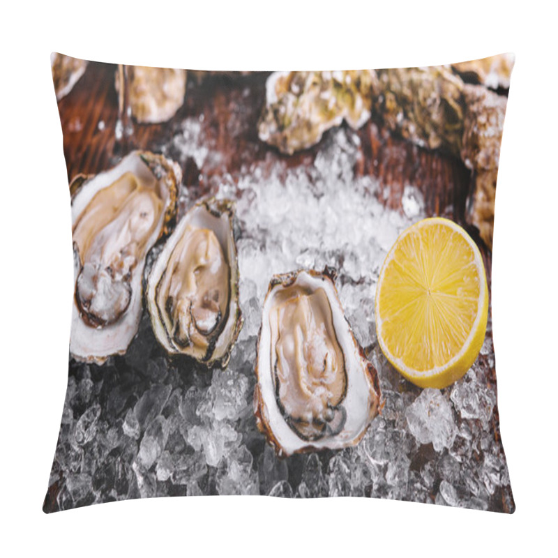 Personality  Opened Oysters, Ice And Lemon On Board Pillow Covers