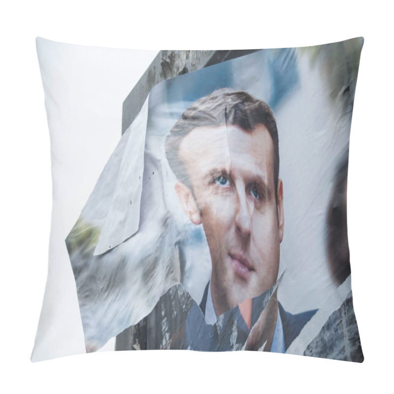 Personality  Poster Torn By An Angry Citizen Of Emmanuel Macron Pillow Covers