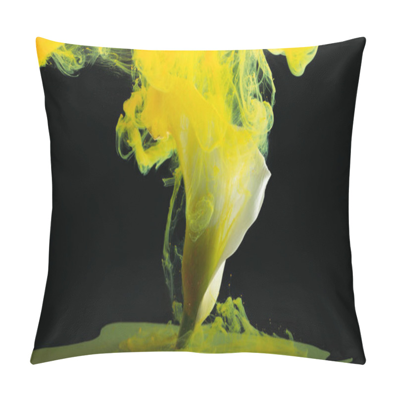 Personality  Close-up View Of Beautiful Calla Lily Flower And Yellow Ink On Black  Pillow Covers