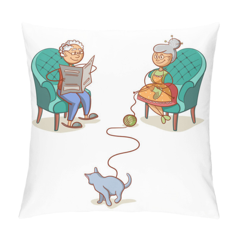 Personality  Grandfather Grandmother And Cat Pillow Covers