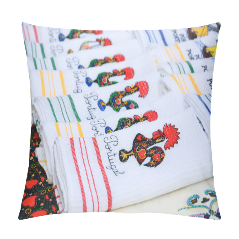 Personality  Souvenir Towels With Embroidery Of The Galo De Barcelos (Barcelos Rooster) -  Traditional Symbol Of Portugal - At The Street Market In Porto (Portugal). Selective Focus On The Closest Towels. Pillow Covers