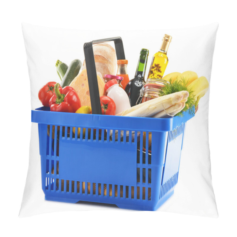 Personality  Plastic Shopping Basket With Variety Of Grocery Products Pillow Covers