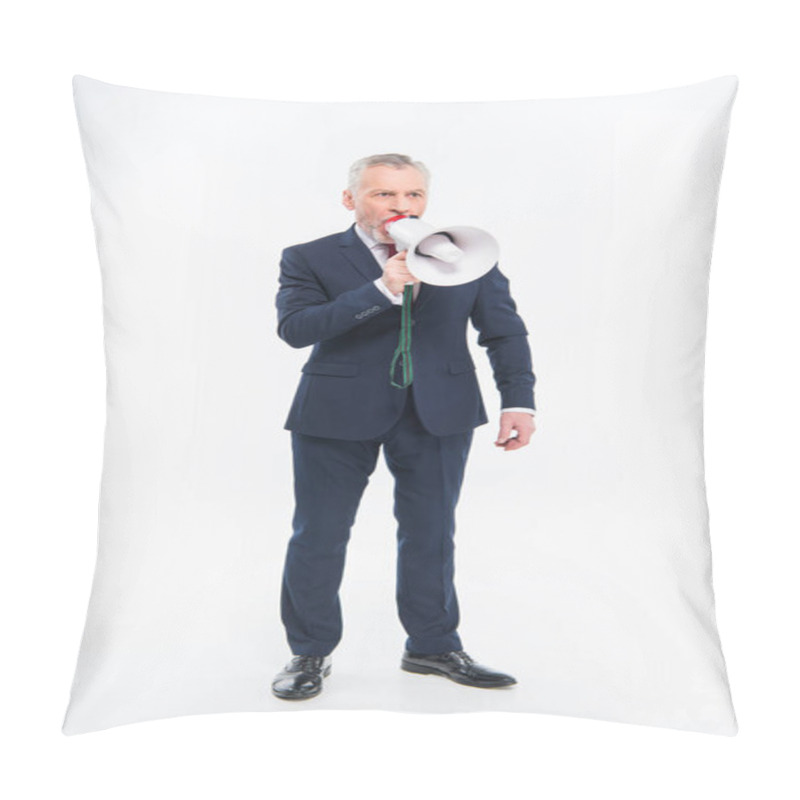 Personality  Businessman Shouting In Loudspeaker  Pillow Covers