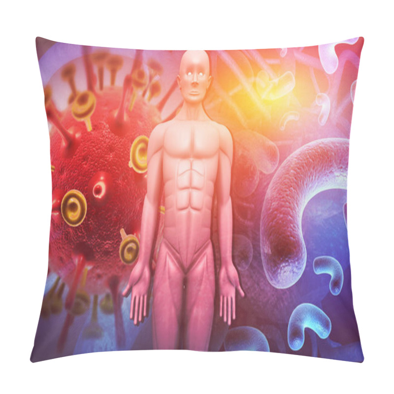 Personality  Human Body With Virus Or Bacteria. Human Immune System Concept. 3d Illustration  Pillow Covers