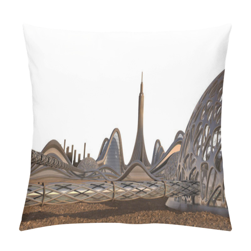 Personality  3D Rendering Of A Mars Base Colony Skyline With Futuristic Architecture, Isolated On White With The Clipping Path Included In The File For Space Exploration Backgrounds And Science Fiction Graphics. Pillow Covers