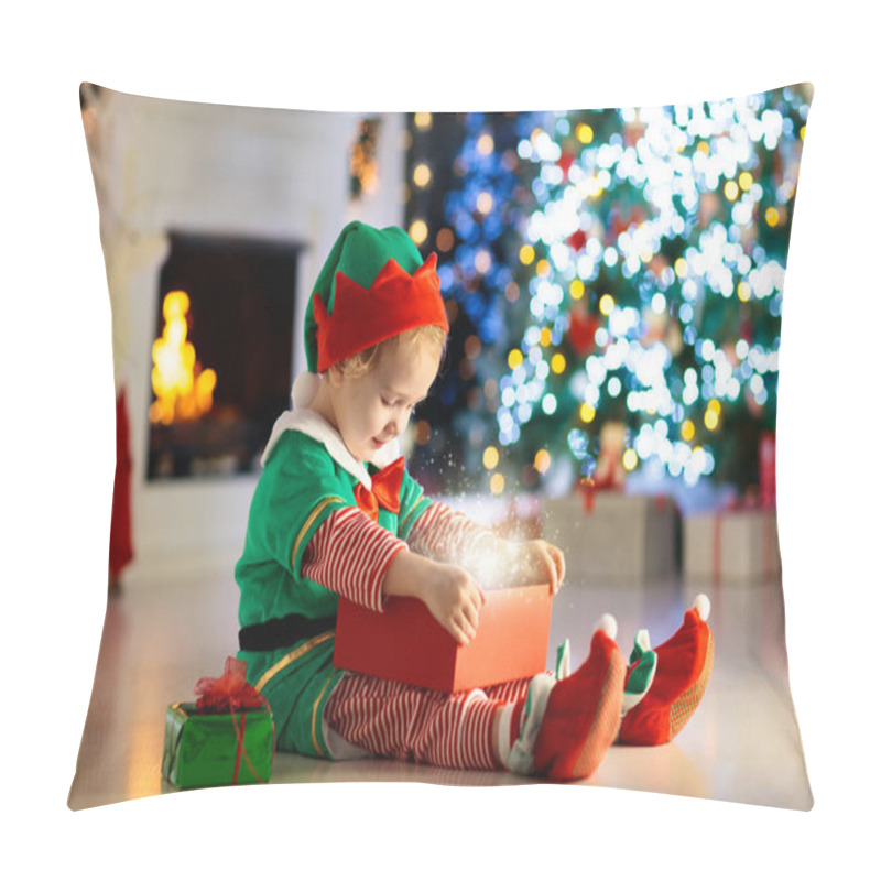 Personality  Kids At Christmas Tree. Children Open Presents Pillow Covers