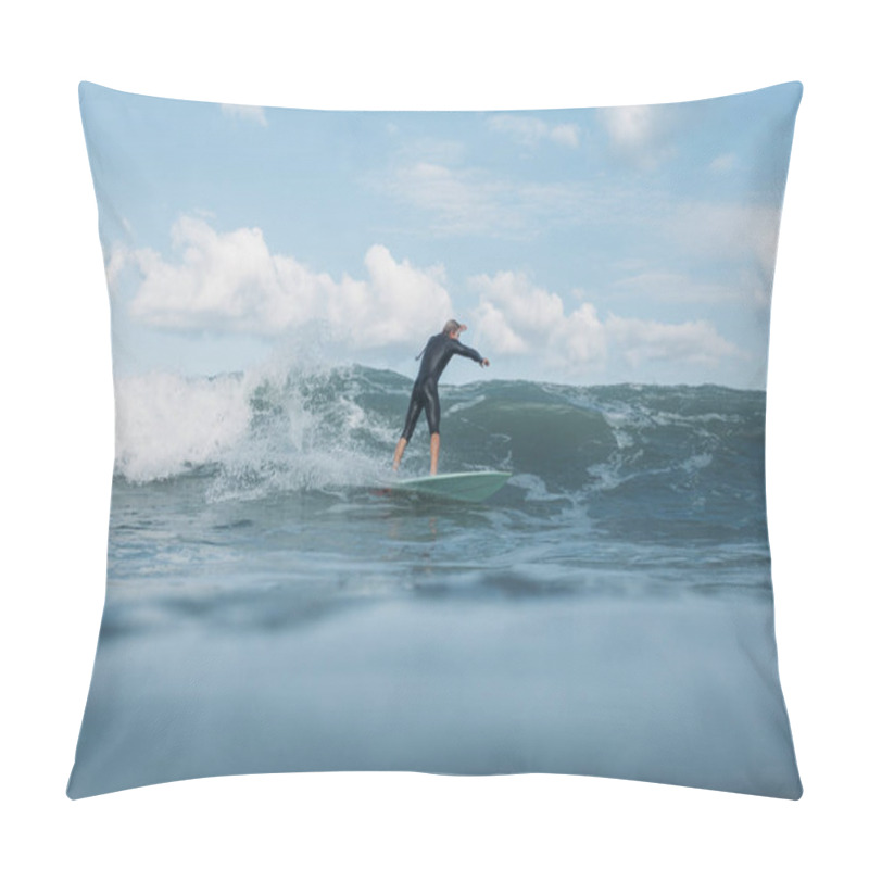 Personality  Male Surfer Riding Wave On Surf Board In Ocean  Pillow Covers