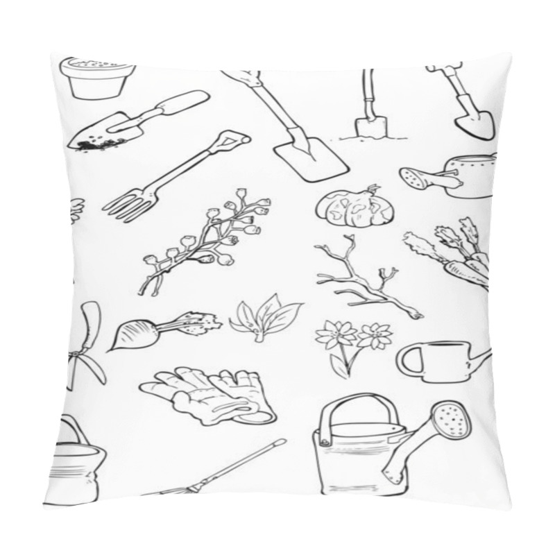 Personality  Doodles Of Garden Tools And Gardening Things. Pillow Covers