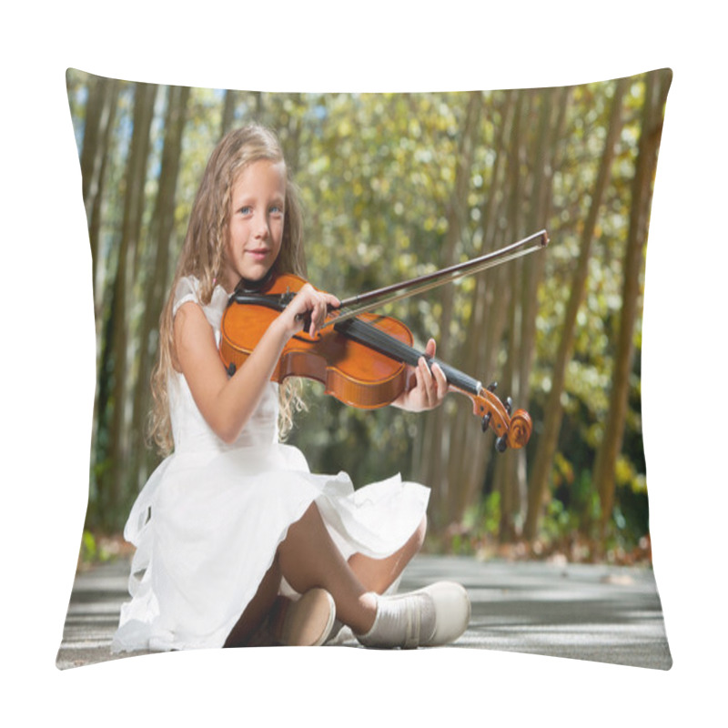 Personality  Young Girl Playing Violin In The Woods. Pillow Covers