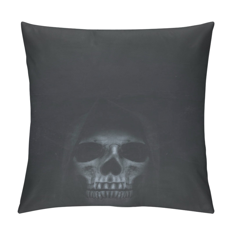 Personality  Human Skull In Hood On Dark Background. Halloween Banner Pillow Covers