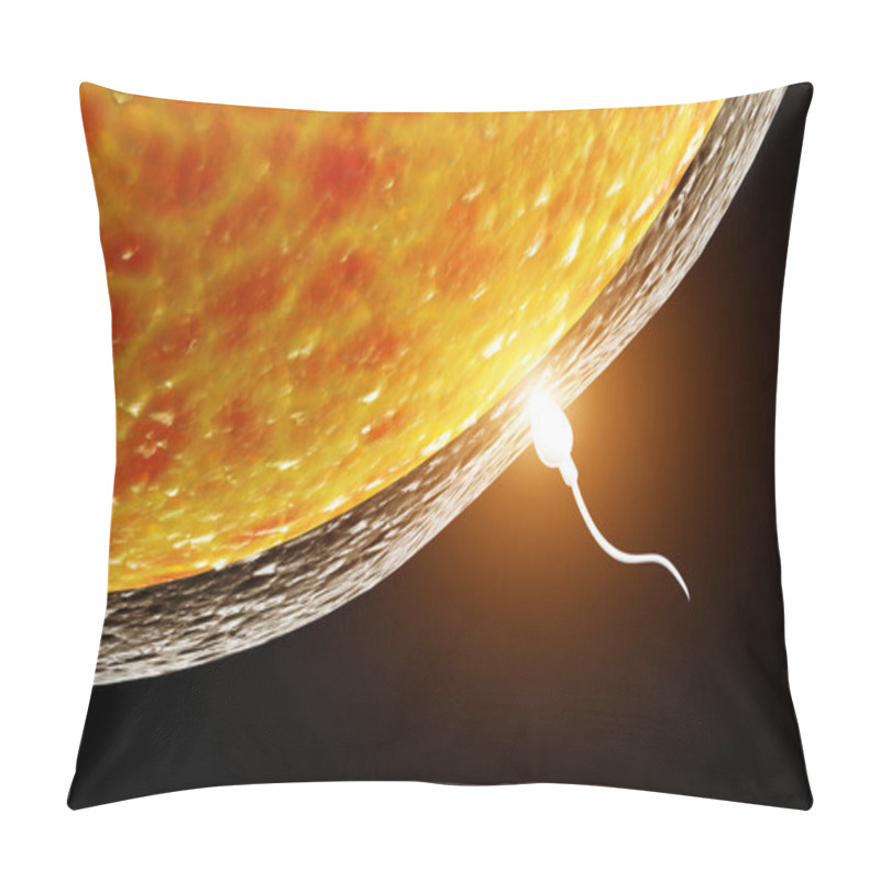 Personality  Spermatozoon, Floating To Ovule. The Moment Of Fertilization Of An Egg With A Sperm. Isolated On Black Background. 3d Render Pillow Covers