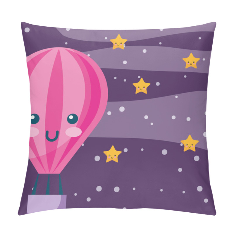 Personality  Hot Air Balloon Cartoon Flying In Sky Night Stars Weather Pillow Covers