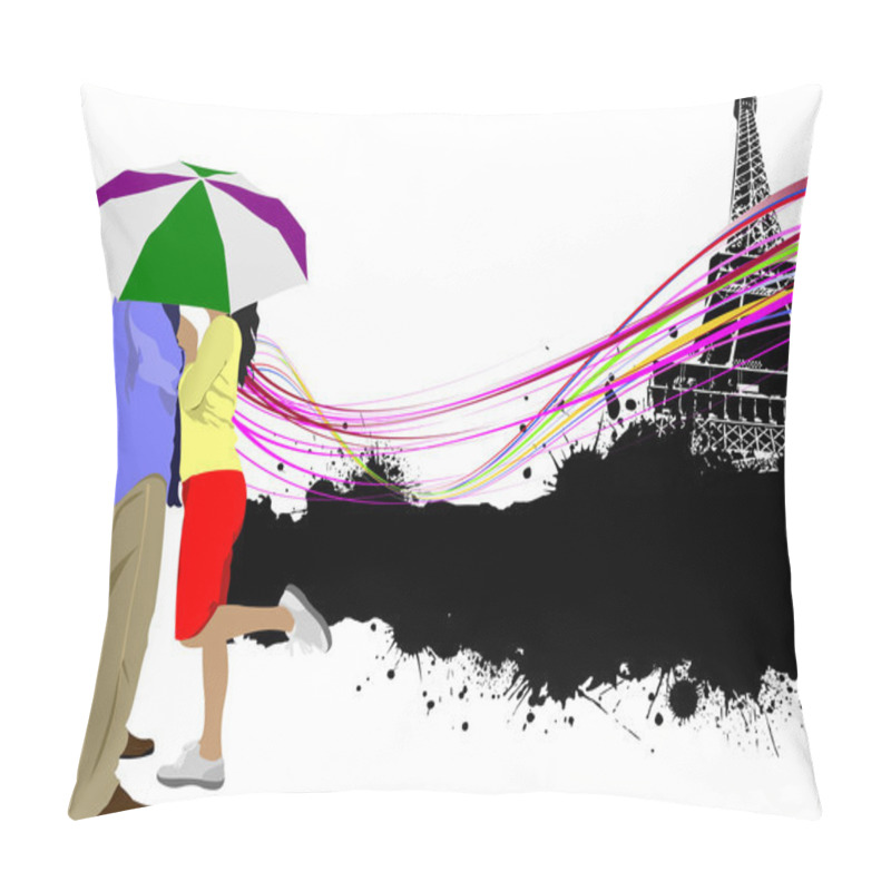 Personality  Kissing Couple With Umbrella On The Paris Eiffel Tower Backgroun Pillow Covers