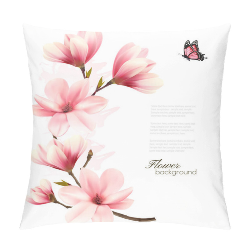 Personality  Beautiful Pink Magnolia Background. Vector. Pillow Covers