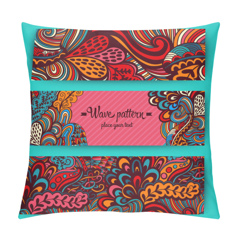 Personality  Vector Stylish Floral Banners. Bright Doodle Cartoon Cards In Ve Pillow Covers