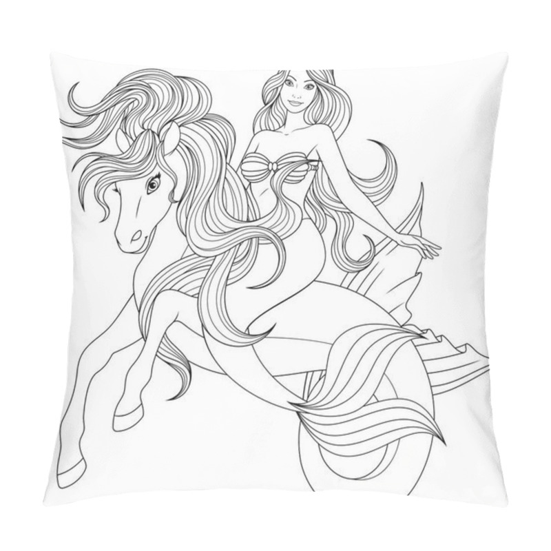 Personality  Beautiful Mermaid On Horse Pillow Covers