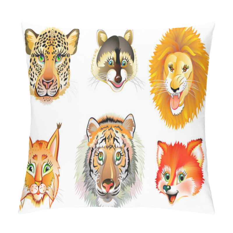 Personality  Set Of Different Wild Animals Heads On White Background. Pillow Covers